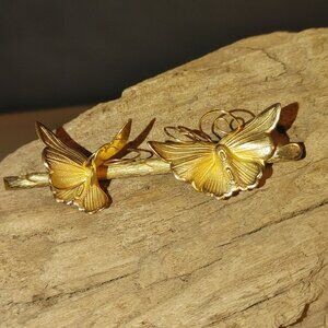 Giovanni Pin Brooch Vintage Gold Tone Butterfly Floral Signed Elegan Nature I